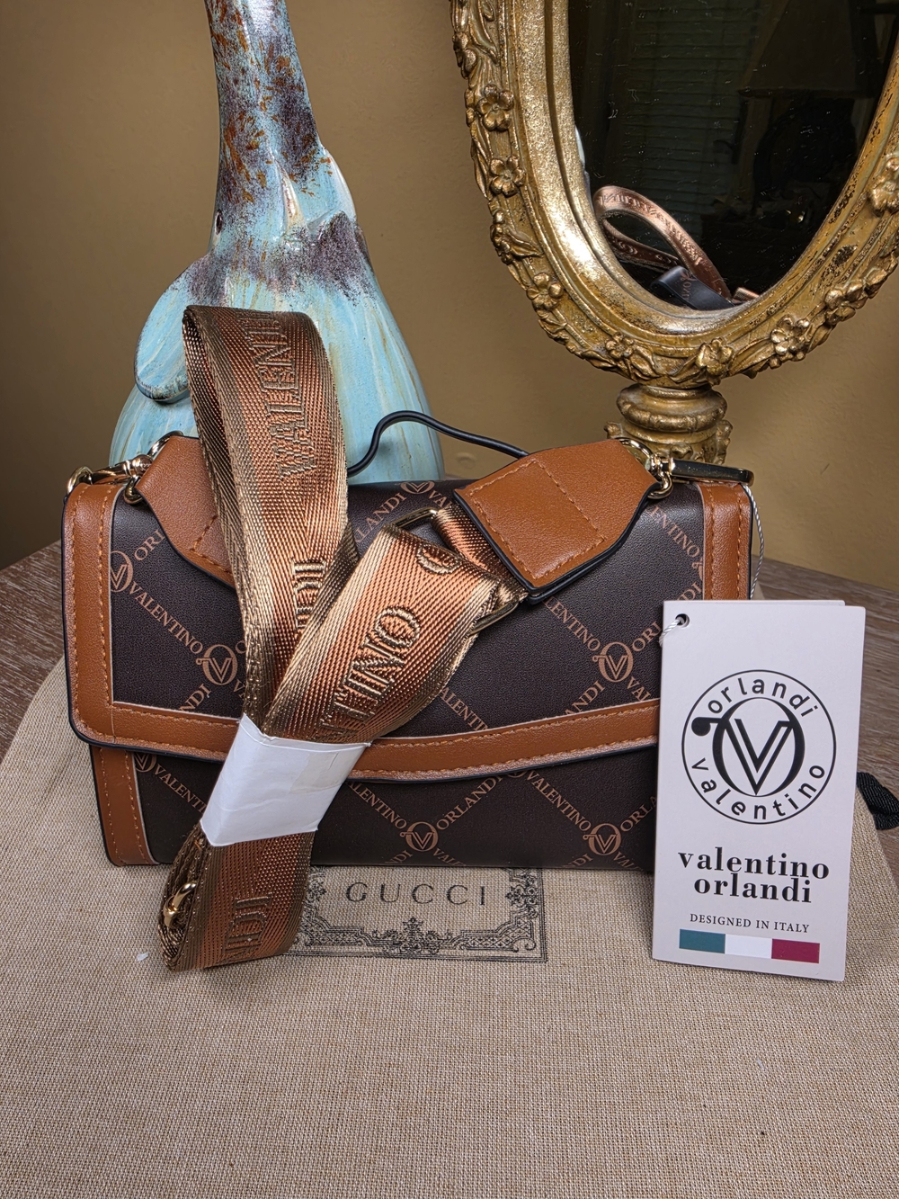 Valentino Orlandi Monogram Logo Crossbody Bag w/ Guitar Strap (Retail $159) - Picture 9 of 11